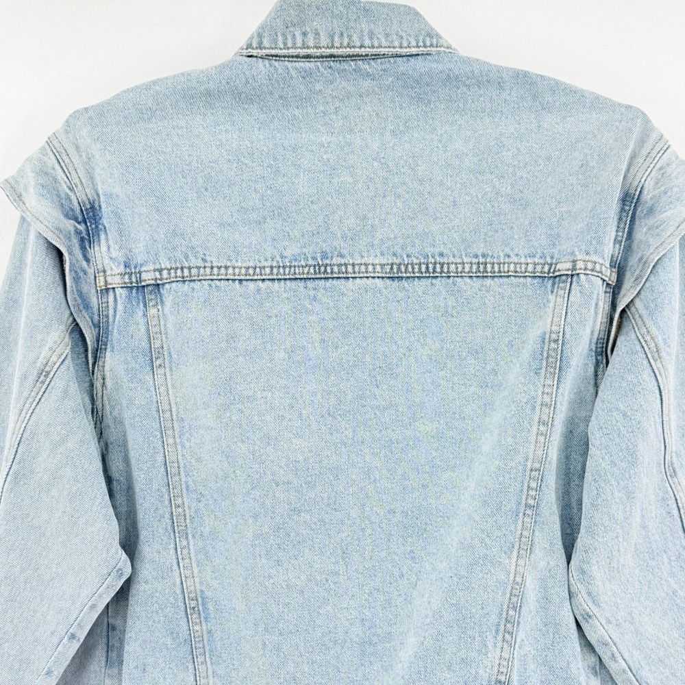 Vervet Women's Trendy Boyfriend Fit Blue Denim Jacket Sz M Ruffle Shoulder NWOT - Picture 5 of 11